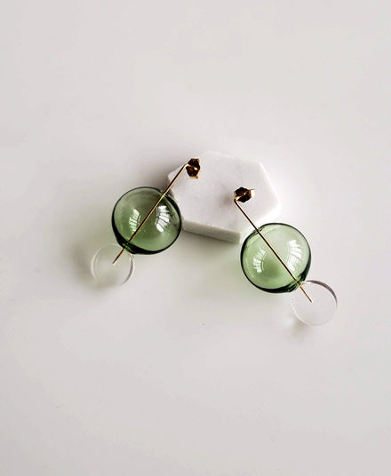 Circle Drop Earrings, Green