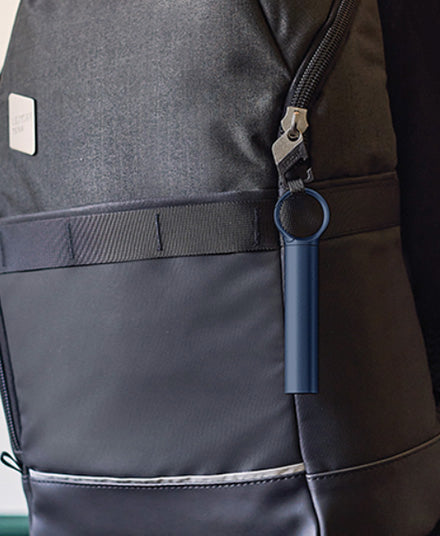 Navy Charger, Hanging on a backpack